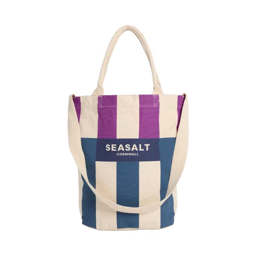 Seasalt Cornwall Canvas Tote Bag - Split Stripe Wild Orchid